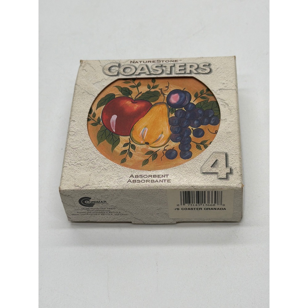 Conimar NatureStone Granada Absorbent Stoneware Coasters Set of 4 Fruit Design